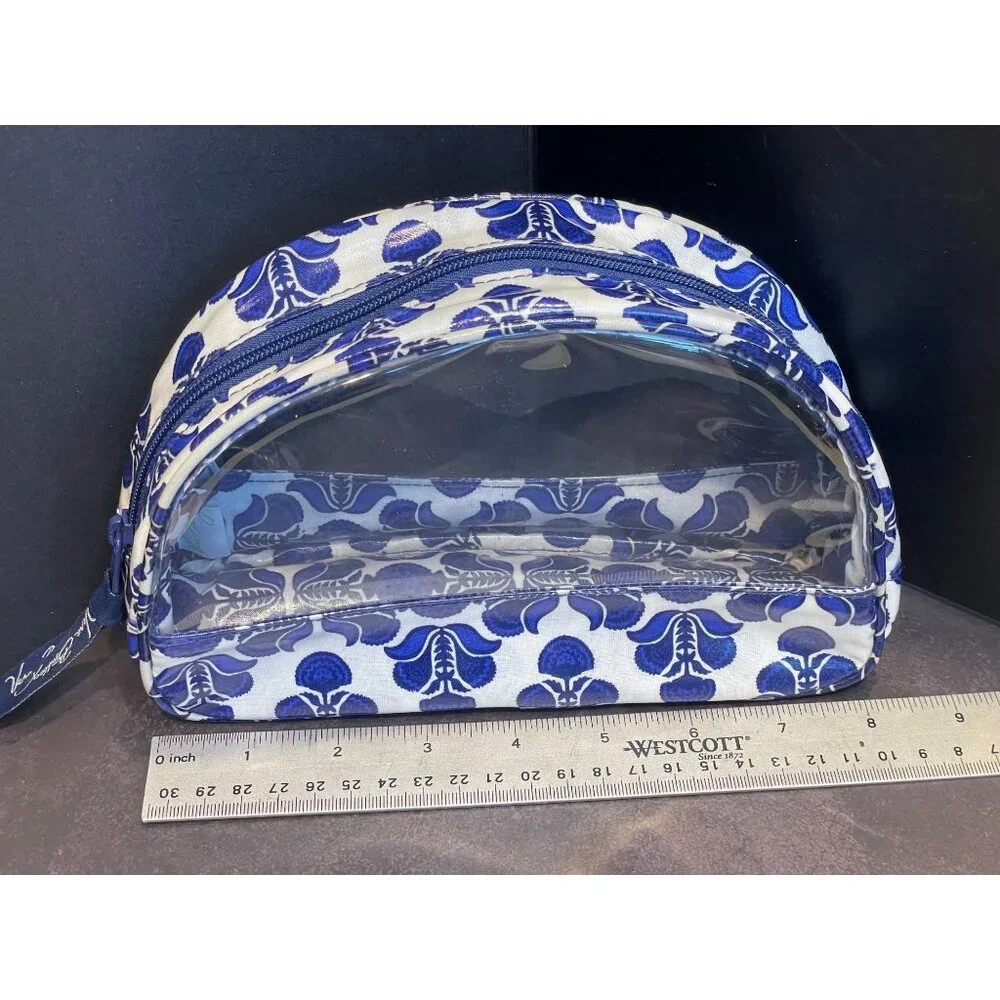 Vera Bladley Cobalt Tile Clear Makeup Case Bag Blue White